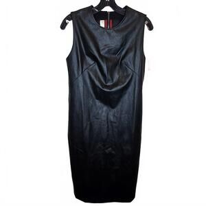 NWT Spanx Black Faux leather Sheath dress midi length size Medium Current $228